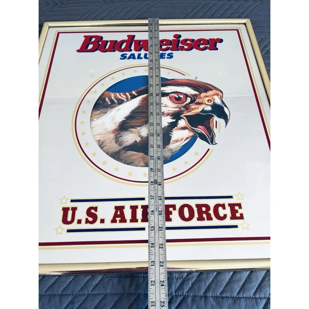 VTG Budweiser Salutes U.S. Air Force Eagle Anheuser-Busch Beer Mirror Sign 1995